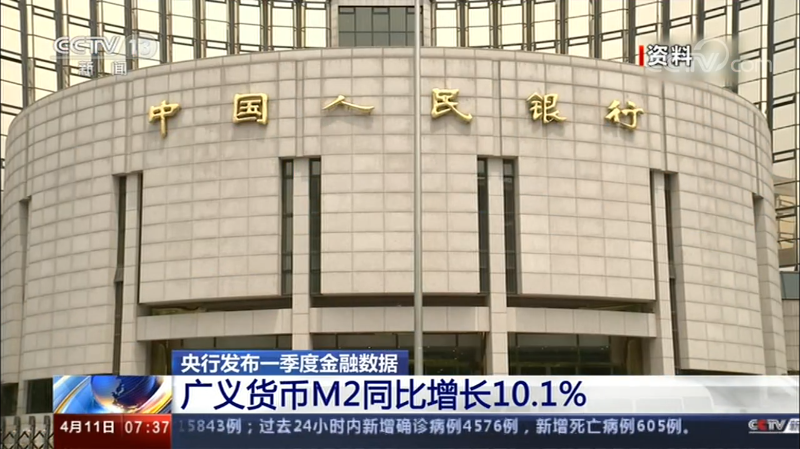 央行发布一季度金融数据广义货币M2同比增长10.1%